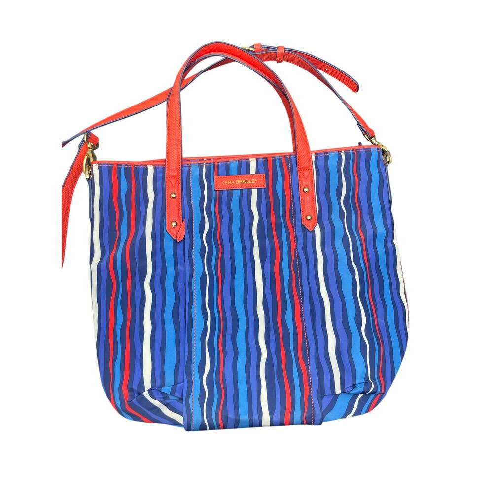 NWT Vera Bradley Preppy Poly Tote in Colbalt Stripe 17"x15.5"